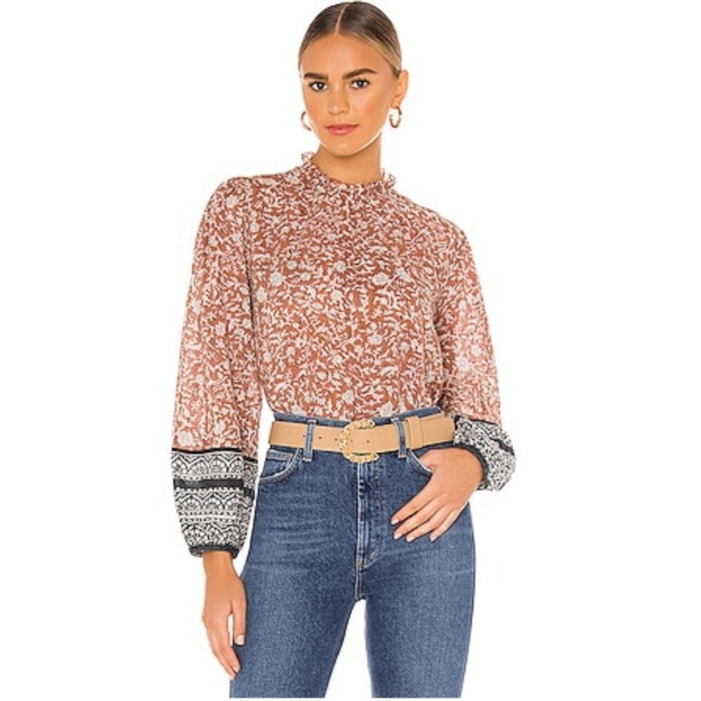 Cleobella Nasir Raja Floral Blouse Large Ruched Neck Cotton Boho Luxe Top - Picture 3 of 17